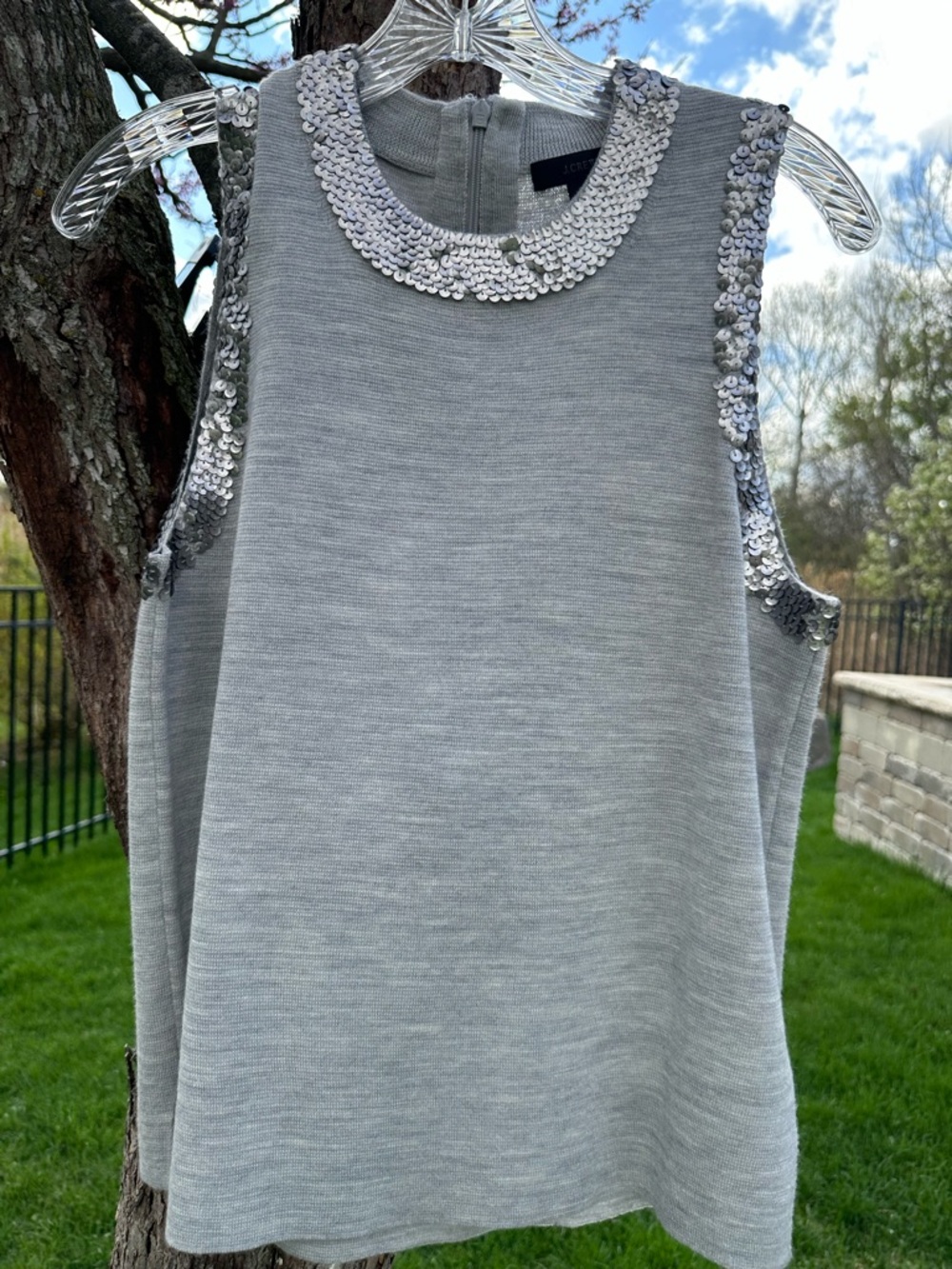 J. Crew Gray Sequin Trim Sleeveless Tank